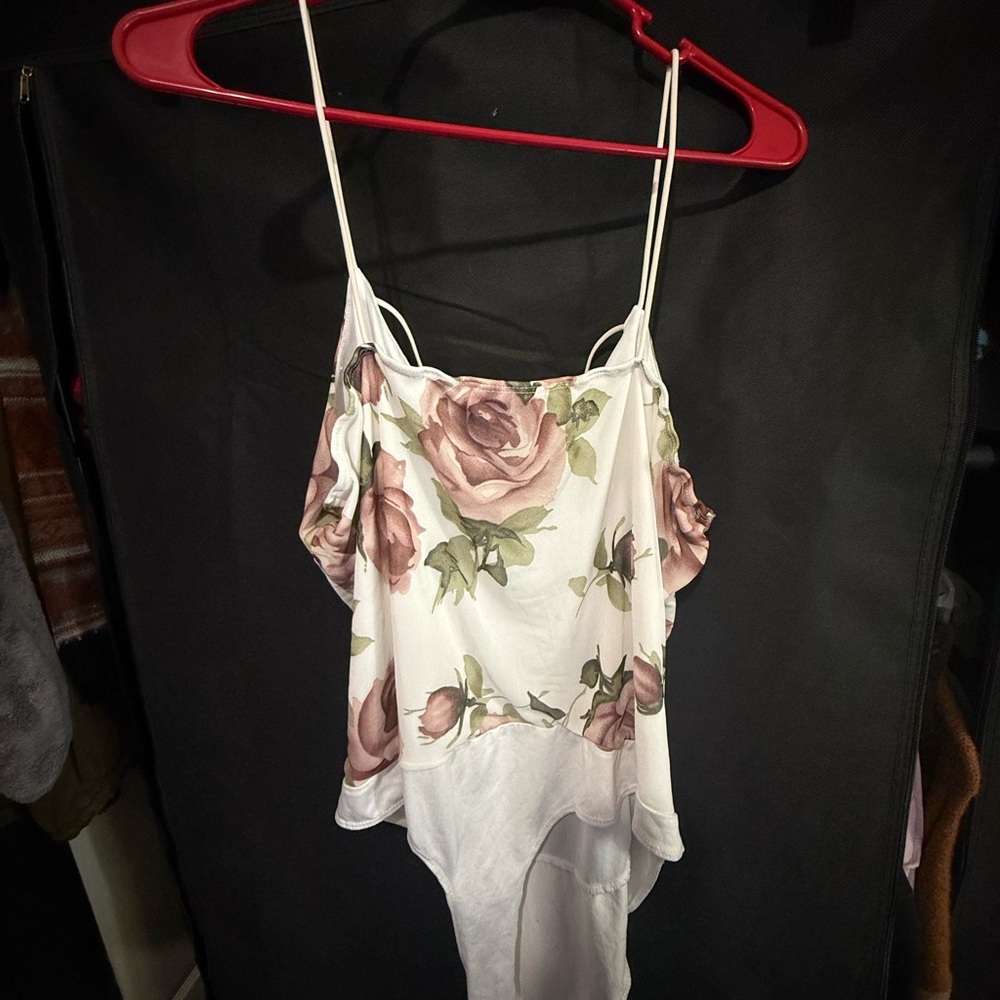 Rue21 White and Pink Floral Bodysuit